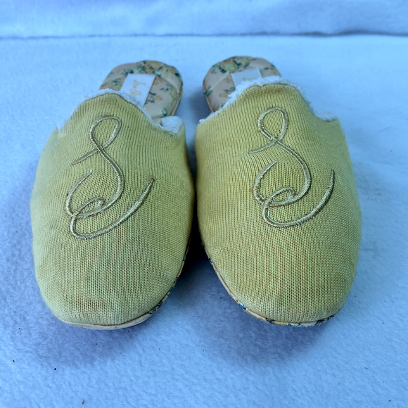 Sam Edelman Flat Shoe Womens 8 Kerry Mule Gold Embroidered Logo Slip On Wool - Picture 3 of 10